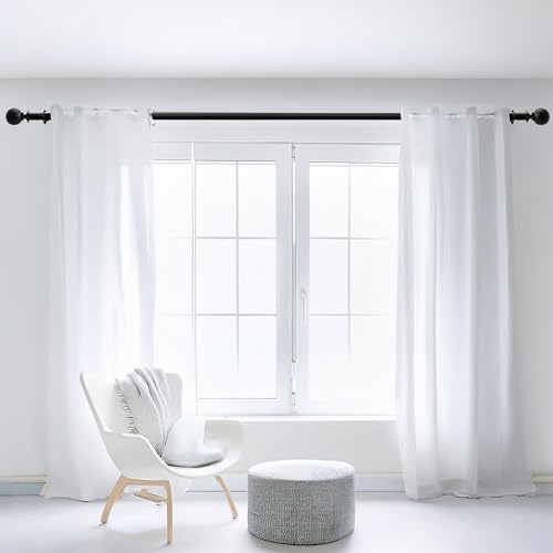 Image of Deco Window 18 inch-44 inch Adjustable Rustproof Curtain Rod for Doors & Windows with Brackets, Extendable Iron Metal Pipe Holder with Ball Finials (Black,19MM Diameter)
