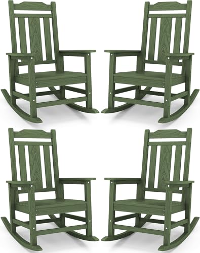 Image of SERWALL Oversized Outdoor Rocking Chairs Set of 4, Patio Rocker, Avocado