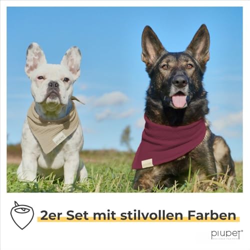 PiuPet® Hundehalstuch I 2er Set Hundehalstücher I Hundehalstuch große Hunde I Halstuch Hund I Stylisches Bandana große & kleine Hunde | Hundebekleidung & Zubehör I Beige/Rot | (S) 58x40x40cm