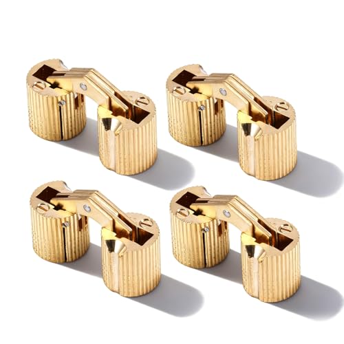 VOBOR Bisagra Barril,4 Piezas Bisagra de Barril Cilíndrico Latón Invisible,Mini Bisagras Ocultas 180°Ángulo de Apertura para Armarios Muebles Cajas de Joyería (14mm)