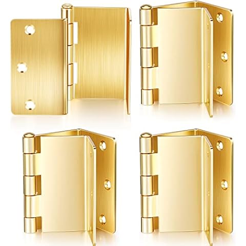 Expandable Door Hinges Offset Hinges for Doors Interior Brass Swing Out Hinge with Holes Handicap Door Hinges Heavy Duty Swing Hardware for Living Room Kitchen Cabinet Doors, 3.5 Inch (4) Cover