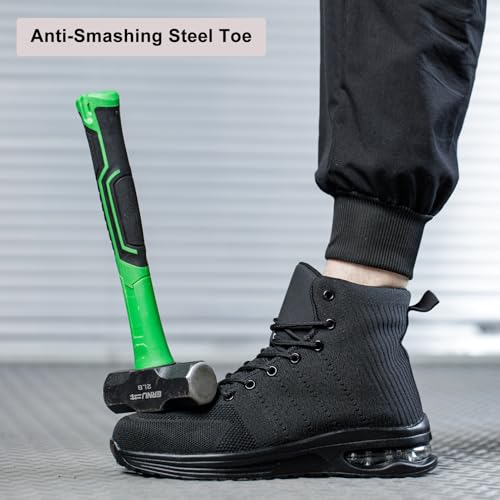 Steel Toe Work Boots for Men or Women, High Top Slip Resistant Safety Shoes Puncture Proof Comfortable Air Cushion Tennis Boots for Industry Construction Warehouse3