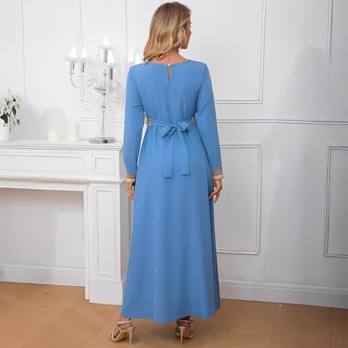 Image of FYMNSI Women Muslim Abaya Dress Islamic Dubai Modest Lace Belted Dress Abayas Kaftan Eid Prayer Clothes Arabian Maxi Robe
