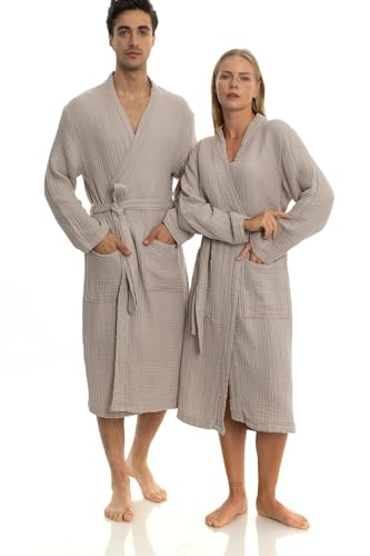 Muslin Unisex Bathrobe,100% Cotton, Made in Turkey, Soft, Highly Absorbent,Quality and Durable,Natural Stylish Design