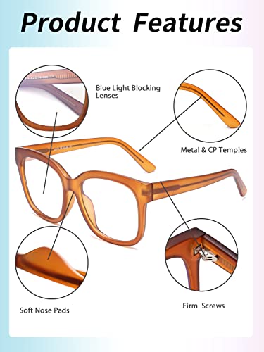 Jim Halo Blue Light Blocker Glasses for Women Oversized Square Computer Glasses Metal CP Temples Brown - Image 3