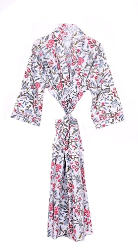 Image of Pure 100% Cotton Robe For Womens Bathrobe Dressing Gown Long sleepwear Free Size Kimono