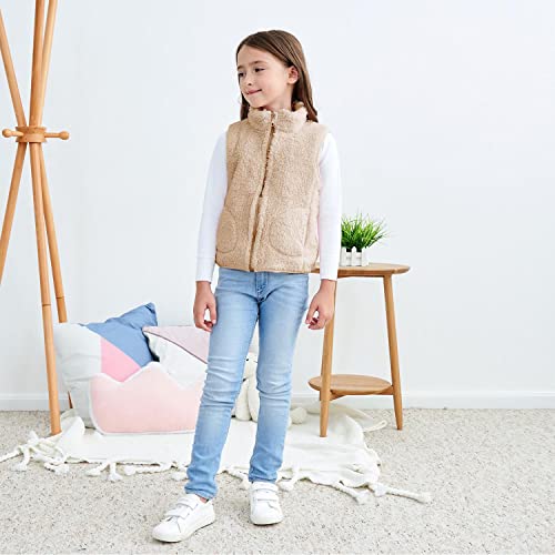 Image of JESKIDS Girls' Boys Sherpa Fleece Vest Outwear Lightweight Solid Color Cute Jacket with Pockets 2-11 Years