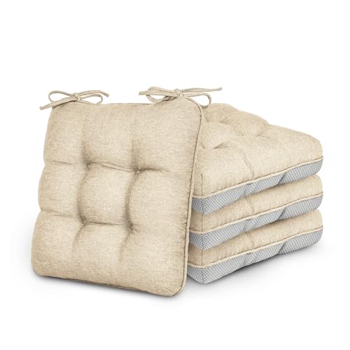 Love's cabin Memory Foam Chair Cushions Set of 4, Outdoor/Indoor Chair Pads for Dining Chairs 4 Pack, Seat Cushions for Kitchen, Dining Room, Office, Patio Chairs, 15.5' x 15.5' x 3.5' Khaki