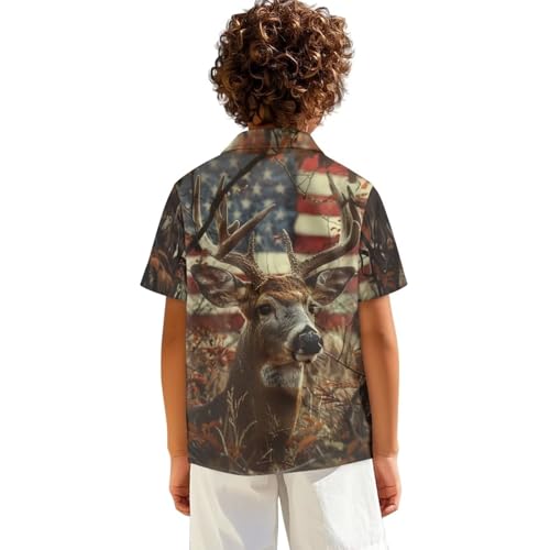 Kids 4th of July Hawaiian Shirt Boys 1-13Y Button up Shirts Novelty Short Sleeve Patriotic Holiday Party Tops3