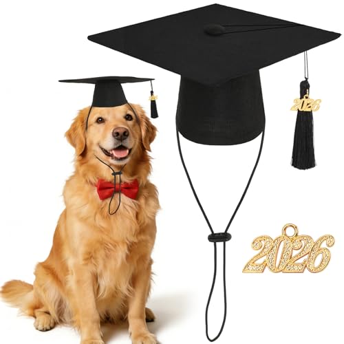JULMELON Pet Graduation Caps with 2026 Black Tassels Dog and Cats Graduation Hats Adjustable Mini Graduation Caps for AKC Graduation Photo Props Holiday Costume Accessories