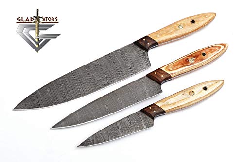 G46Br- Professional Kitchen Knives Custom Made Damascus Steel 3 pcs of Professional Utility