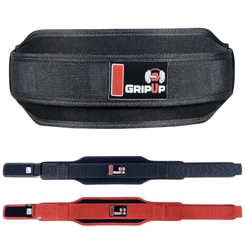 Grip Up Heavy Duty Weightlifting Belt Men & Women Reinforced Powerlifting Belt Premium EVA Foam Padding Adjustable Roller Buckle for Squats Deadlifts Bodybuilding & Strength Training GP-002 (Black, XL)