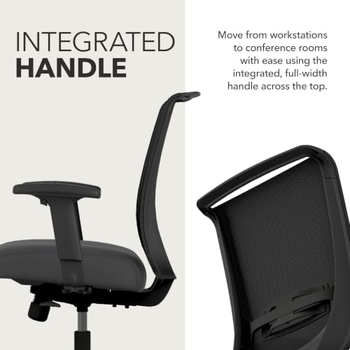 Image of HON Convergence Ergonomic Office Chair with Mesh Back, Vinyl Seat Cushion, Adjustable Arms, Lumbar Support, Synchro‑Tilt Swivel Desk Chair with Wheels for Home Office, Black Frame, Black