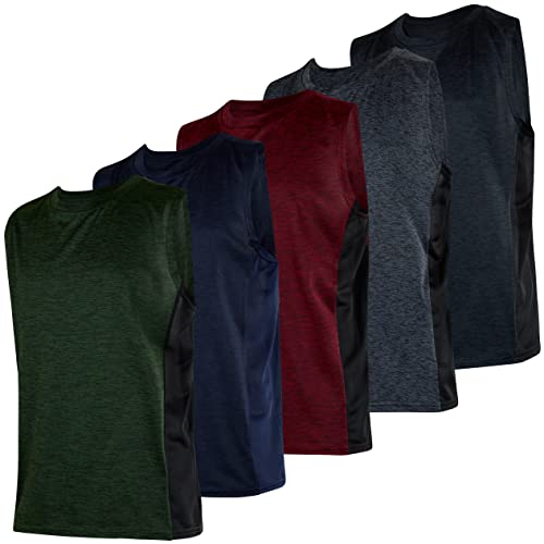 5 Pack: Boys Active Quick Dry Fit Tank Top Tops Shirts Boy Tshirts Kids Muscle Tees Summer Tanks Jersey Sleeveless Sports Gym Workout Running Athletic Undershirt Breathable Hiking Set 4,L(14) #TOP2