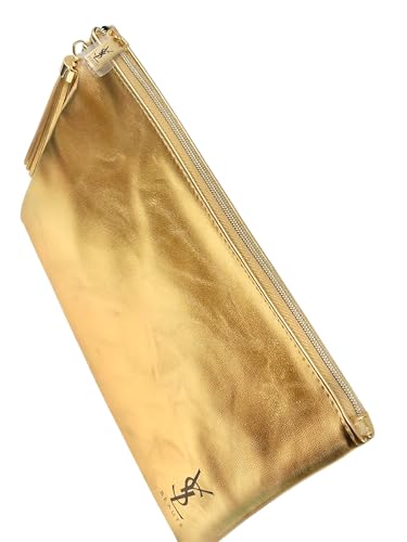 Yves Saint Laurent YSL Cosmetic GOLD FLAT Pouch Makeup Bag YSL Fragrance Bag (9.25L X 6H X 0.25W)- MINI/SMALL - (9393)2