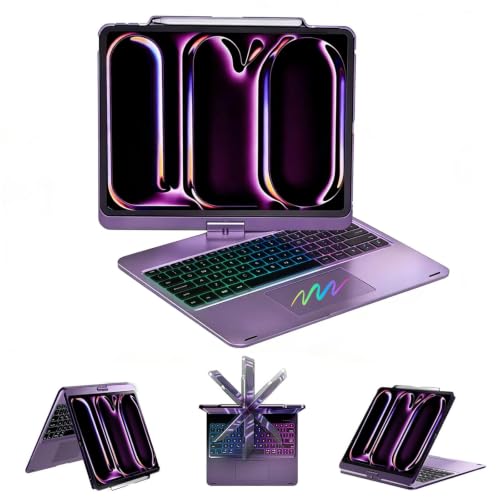 Image of for iPad Pro 13 inch Case with Keyboard (M5 /2025,M4 /2024)& iPad Air 13 (M4 /M3 /M2) &iPad Pro 12.9 (6th /5th /4th /3rd Gen),360 Swivel &Rainbow Backlit with Pencil Holder-Purple