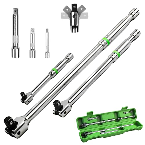 SWANLAKE 6PC Breaker Bar Set 1/4 3/8 & 1/2 Drive Heavy Duty Breaker Bars 6-inch 10-inch 15-inch Length with 180 Rotatable Head
