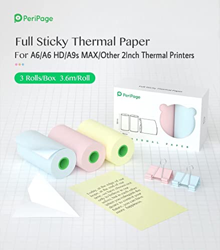 Image of Riitek Peripage Multipurpose Thermal Paper Roll for A6, A6 HD,A8, A9s MAX, A40 and Other 2inch Thermal Printers to Print Label Tag, Sticker, Note, Memo, Receipt (10yr Sticky Thermal Paper - Colorful)