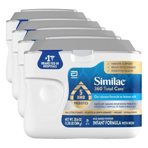 Image of Similac 360 Total Care Infant Formula, Has 5 HMO Prebiotics, Our Closest Formula to Breast Milk, Baby Formula Powder, 20.6-oz Tub (Pack of 4)