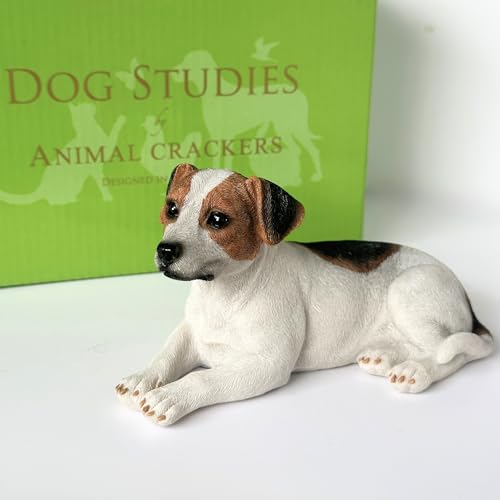 Animal Crackers Laying Jack Russell Terrier Dog figurine from the Dog Studies collection in a quality gift box