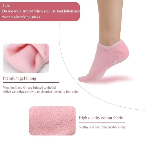 Image of Moisturizing Gel Heel Socks for Cracked Heels, Silicone Spa Socks for Dry Feet Repair, Heel Pain Relief & Foot Care, Reusable Hydrating Socks for Women , Overnight Heel Softening & Repair Treatment Vitamin E (1 PAIR)