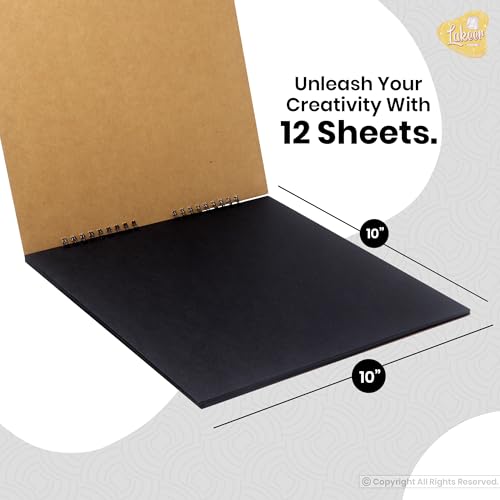 Image of Lakeer 10 inch X 10 inch Black Sketchbook 400 GSM Thick Paper Wireo Bound Hardboard Cover Acid Free 12 Sheets