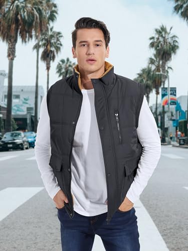 MAGCOMSEN Mens Winter Vests Outerwear Fleece Lined Puffer Vest Warm Casual Quilted Vest Bubble Sherpa Vest Jacket