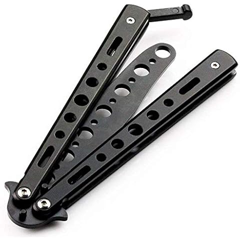 AIFUSI Butterfly Knife Trainer Practice Steel Metal Folding Knife Training Knife Unsharpened Blade (Black) Cover