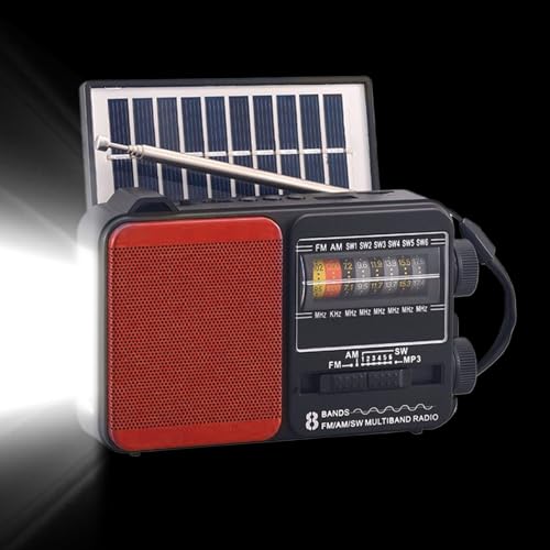 ソーラーラジオ,LEDライト付き FMラジオ | コンパクトなヴィンテージデザインとリアルタイム天気予報機能付き 屋外 キャンプ ガレージ 家庭用デスク用