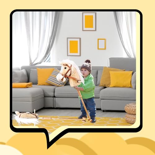 37 Inch Plush Stick Horse Handsewn Head Hobby Horse on a Stick Horses Ride on a Stick Toy with Wooden Wheels and Real Pony Clip-Clop Sounds for Pretend Play Kids Gift - Thumbnail 5