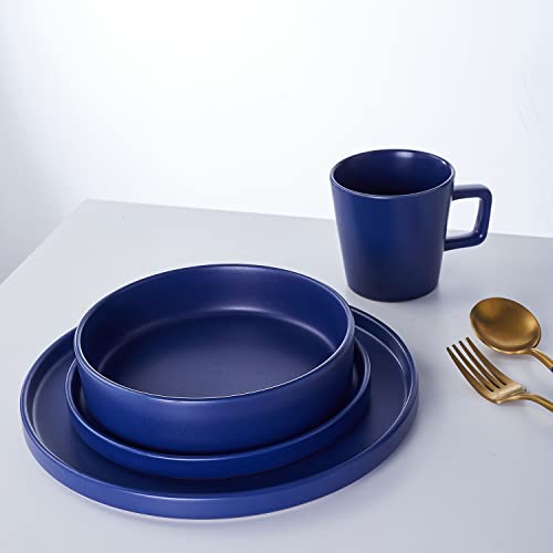 Stone Lain Cleo Stoneware 32-piece Round Dinnerware Set, Blue,Service For 8,Coupe - Celina
