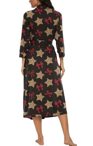 Image of VINTATRE Robes for Women Long Knit Bathrobe XS-4XL | 3 /4 Sleeve Bathrobes with Pockets, Stretchy and Lightweight Fabric, Inner Tie and Fixed Outer Matching Belt, Mid Calf Length