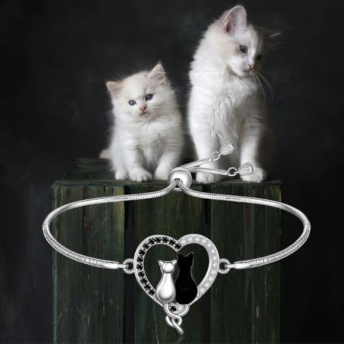 Cat Bracelet for Women Black Cat Bracelets 925 Sterling Silver Halloween Heart Animal Family Cats Lover Gifts3