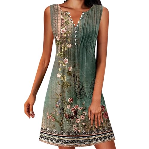 Vestido largo para mujer, casual, cuello en V, sin mangas, con botones estampados en la espalda y cintura ajustable, para salidas diarias cómodas, vestido de fiesta para mujer, verde, 3XL