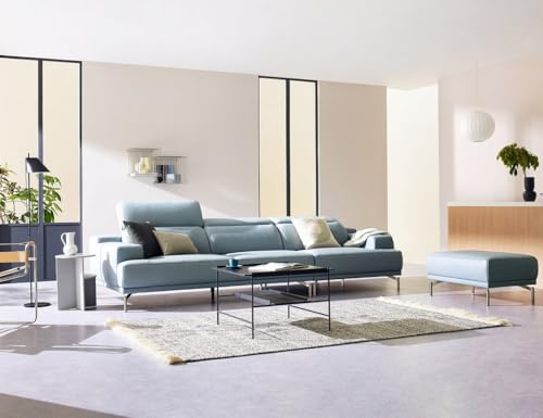 Image of Fabrique Duerox Leatherette 4 Seater with Puffy Moden Design Blue Sofa Set with Moveable Headrest | Comfortable Furniture for Home Office & Living Room | Easy to Move with Stainless Steel Legs