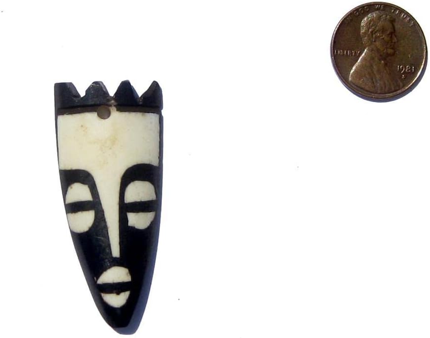 The Bead Chest Crowned Mask Batik Bone Pendant 20mm Kenya African Black and White Large Hole Handmade