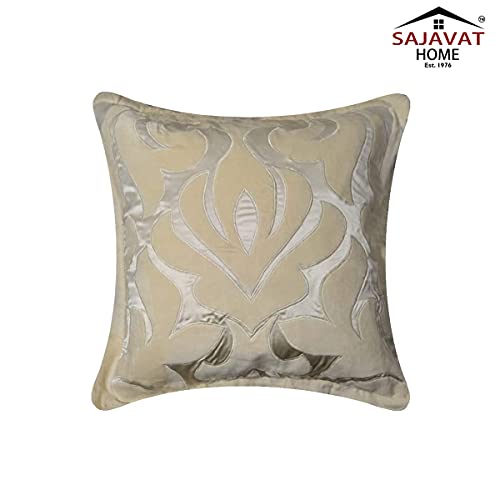Image of SAJAVAT HOME CV120 Embroidery Cushion Cover (Pack of 1) 18x18 INCHES /45x45 cm Multicolour (Ivory, Velvet)