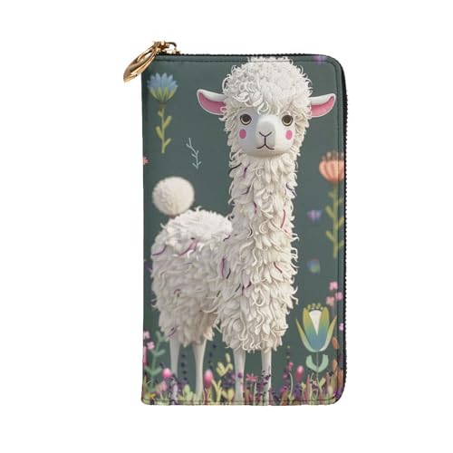 Flower Alpaca Printed Long Wallet for Women Men Cute PU Leather Wallet with Coin Purse and Credit Card Holder2