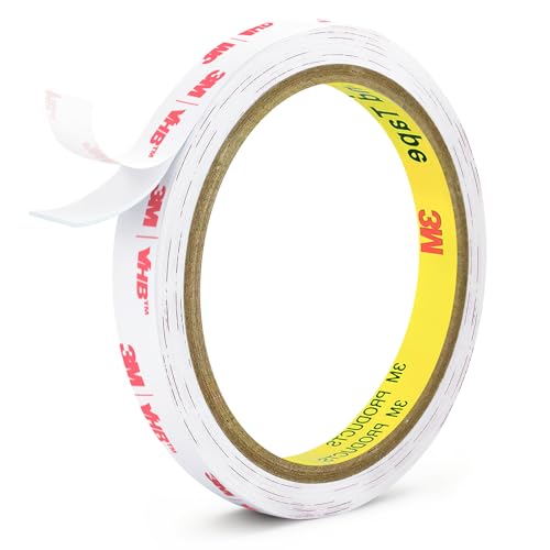 P7yaumy 0.39in X 9.85ft Double Sided Tape Heavy Duty, Removable Mounting Tape for Wall, White Sticky Foam Tape, Picture Hanging Strips & Poster Hanger, Waterproof Adhesive Strips for LED Light