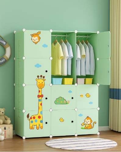 Image of EXVITO 8 Door Kids Plastic Wardrobe for Clothes, Foldable Plastic Almirah for Clothes, Collapsible Wardrobe for Storage, Baby Cupboard for Clothes, Storage Rack for Kids - (Dyno Green, 12 Door)