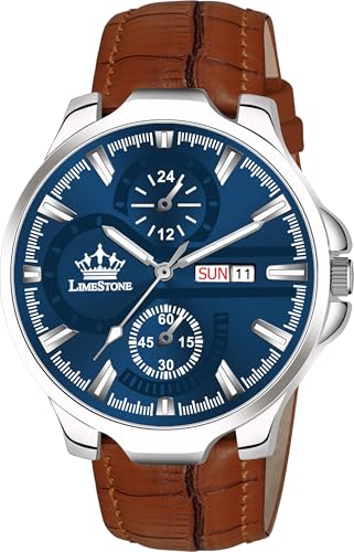 Image of LIMESTONE Men's Analog Quartz Watch with Day & Date Display, Leather /Silicone Strap - Casual & Formal Wrist Watch for Men