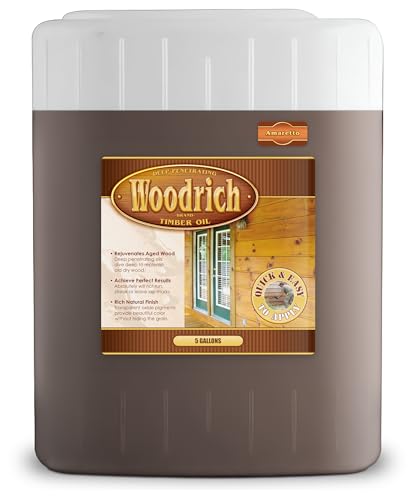 Woodrich Brand Timber Oil Deep Penetrating Stain for Wood Decks, Fences, Siding, and Log Cabins - 5 Gallons, Amaretto (Covers 750 sq. ft.)