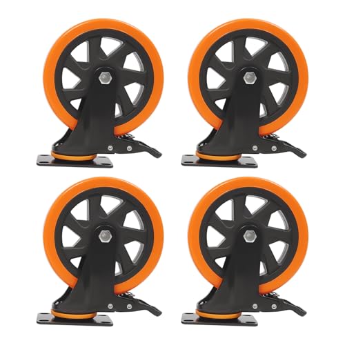 Ruedas para cargas pesadas de 150 mm con frenos, 4 unidades de ruedas de poliuretano de 100 kg cada una, incluye material de montaje para carro de transporte y carro de taller