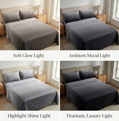 Image of VAS COLLECTIONS 300 TC Cotton Double Bedsheet for Super King Bed (108x108 in) | 7D Digital Printed Solid Bedsheet with 2 Pillow Covers | Soft, Wrinkle Packaging | Grey Shade