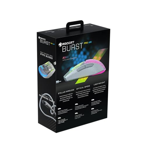 Roccat Burst Pro Air - mouse ottico da gioco RGB wireless professionale, simmetrico e ultraleggero con sensore ottico Owl-Eye a 19.000 DPI, switch ottici, Titan Wheel, peso di 81grammi, bianco - Mouse gaming - Immagine 10