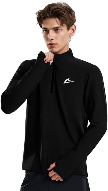 Men's Fitness Running Shirt Long Sleeve Quarter Zip Pullover Moisture Wicking Quick Dry Athletic Workout Shirts - Image 4