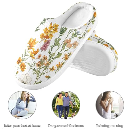 JUNZAN Spring Flowers Montana Bitterroot Women Cotton Slippers Closed Toe Memory Foam Bedroom Slippers for Spa Funny Presents 6-73