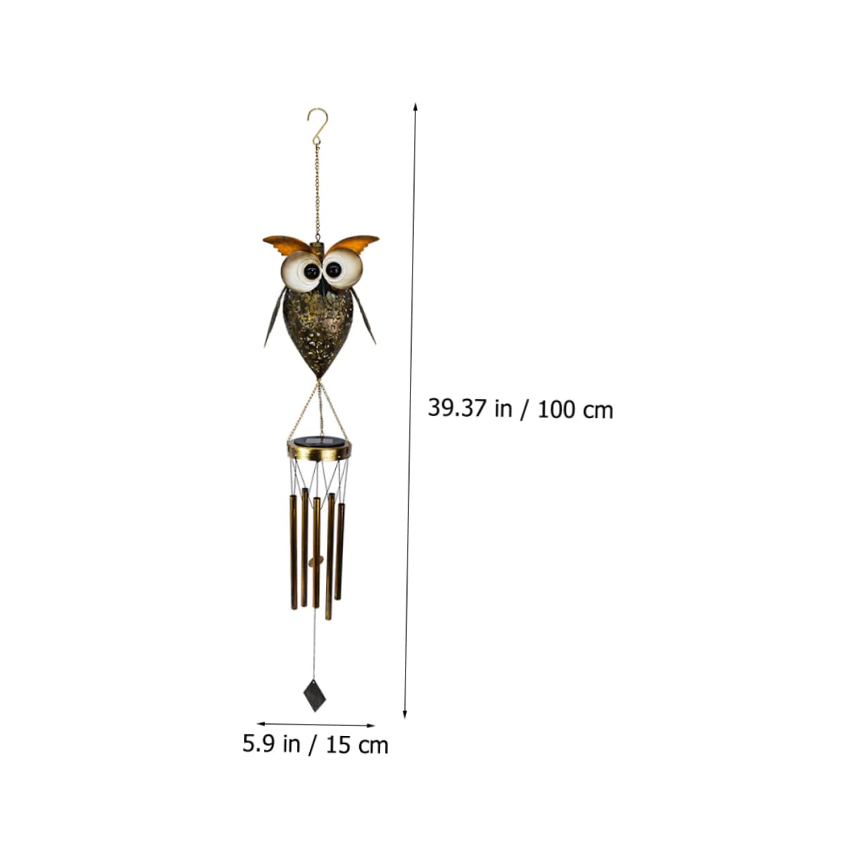 Carillón de Viento Solar Búho 1 Pieza de Hierro y Vidrio | Colgante Decorativo para Jardín y Patio, Batería 2v 120mah y 600mah, Uso Exterior