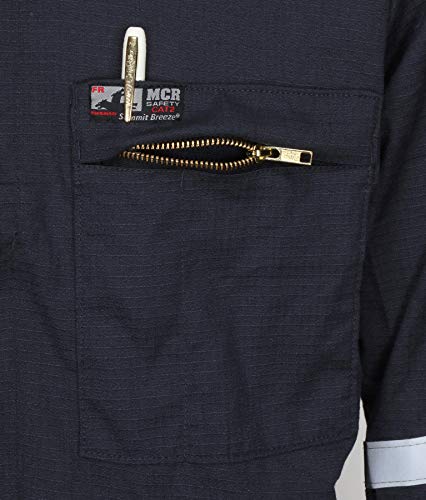 Image of MCR Safety Summit Breeze Flame Resistant FR Long Sleeve Coveralls, 5.5 oz Inherent Blend Work Coveralls, Navy, 60 Tall