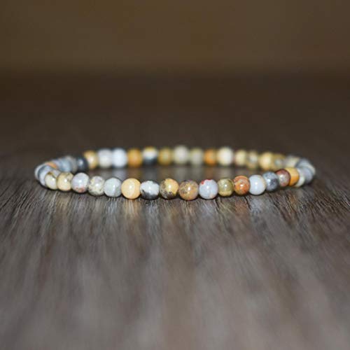 Gems World 4mm Bamboo Leaf Agate Bracelet, Agate Stretch Bracelet, Beaded Bracelet for Women, Positivity Bracelet, Happiness Bracelet, Calming Bracelet